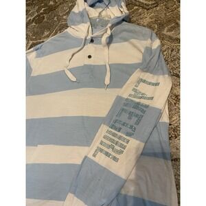 Lake Girl Brand Lightweight Hoodie Blue Large Rhinestone Striped Long Sleeve